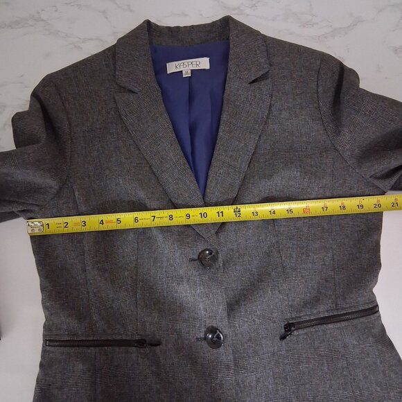 KASPER Houndstooth Blazer Zipper Pockets Size 12 Black Blue Office Classic - Picture 9 of 12